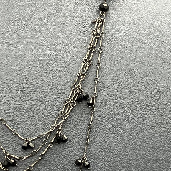 Long Multistrand Necklace As Is Gunmetal Silver Black Faceted Beads Dangles - Picture 4 of 10